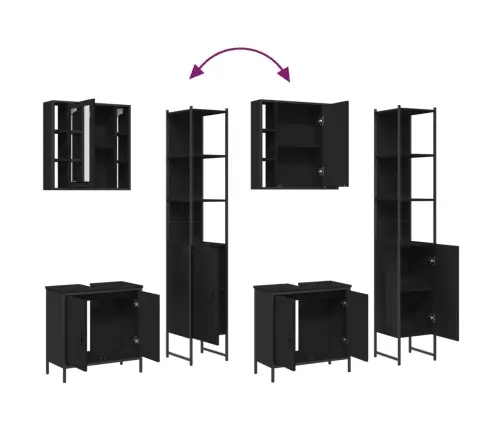 Vonios Spintelių Komplektas, 3 Dalių, Juodas, Apdirbta Mediena