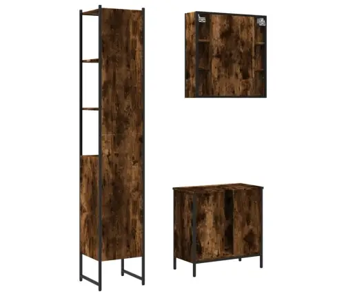 3-Osaline Vannitoakappide Komplekt, Suitsutatud Tamm, Tehispuit