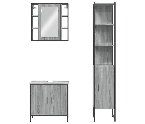 3-Daļīgs Vannasistabas Skapīšu Komplekts, Pelēka Ozolkoka Krāsa Vidaxl