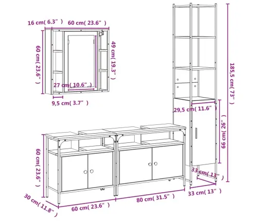 4-Daļīgs Vannasistabas Skapīšu Komplekts, Melns Vidaxl 4-Daļīgs Vannasistabas Skapīšu Komplekts, Melns Vidaxl