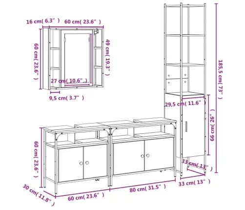 4-Daļīgs Vannasistabas Skapīšu Komplekts, Pelēka Ozolkoka Krāsa Vidaxl