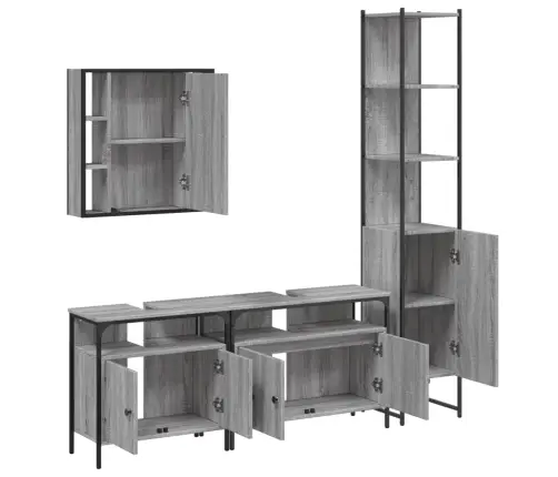 4-Daļīgs Vannasistabas Skapīšu Komplekts, Pelēka Ozolkoka Krāsa Vidaxl