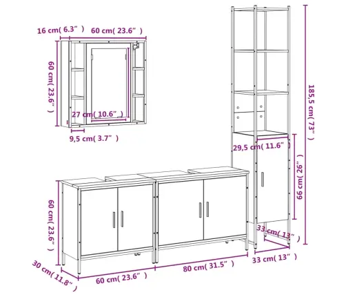 4-Daļīgs Vannasistabas Skapīšu Komplekts, Ozolkoka Krāsa Vidaxl