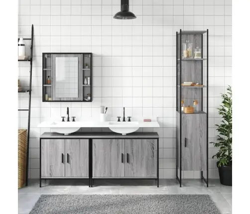 4-Osaline Vannitoakappide Komplekt, Hall Sonoma Tamm, Tehispuit