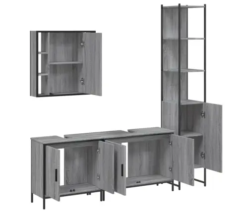 4-Osaline Vannitoakappide Komplekt, Hall Sonoma Tamm, Tehispuit