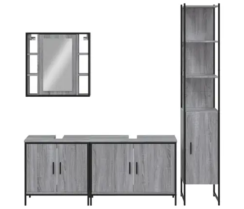 4-Osaline Vannitoakappide Komplekt, Hall Sonoma Tamm, Tehispuit
