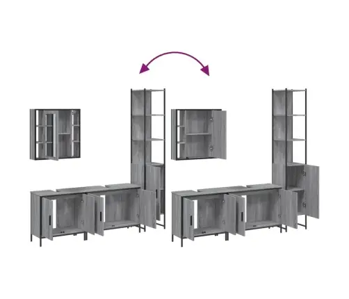 4-Osaline Vannitoakappide Komplekt, Hall Sonoma Tamm, Tehispuit