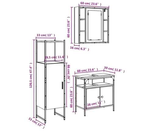 3-Daļīgs Vannasistabas Skapīšu Komplekts, Ozolkoka Krāsa Vidaxl