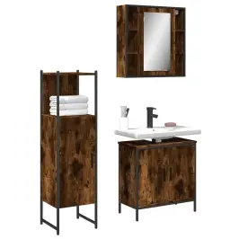 3-Osaline Vannitoakappide Komplekt, Suitsutatud Tamm, Tehispuit
