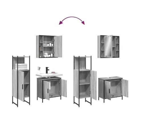 3-Osaline Vannitoakappide Komplekt, Hall Sonoma Tamm, Tehispuit
