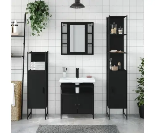 4-Daļīgs Vannasistabas Skapīšu Komplekts, Melns Vidaxl