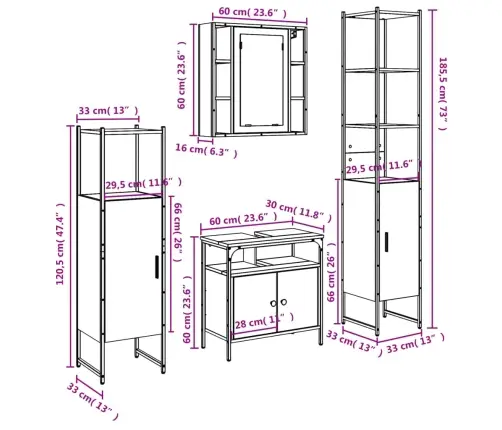 4-Daļīgs Vannasistabas Skapīšu Komplekts, Melns Vidaxl