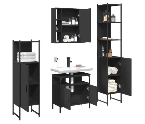 4-Daļīgs Vannasistabas Skapīšu Komplekts, Melns Vidaxl