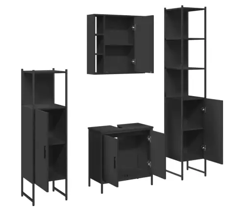 4-Osaline Vannitoakappide Komplekt, Must, Tehispuit