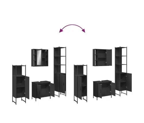 4-Osaline Vannitoakappide Komplekt, Must, Tehispuit