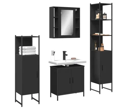 4-Osaline Vannitoakappide Komplekt, Must, Tehispuit