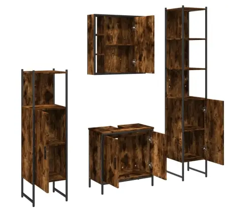 Vonios Spintelių Komplektas, 4 Dalių, Dūminio Ąžuolo, Mediena