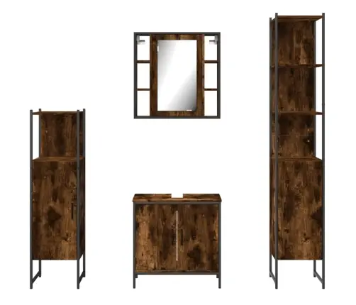 Vonios Spintelių Komplektas, 4 Dalių, Dūminio Ąžuolo, Mediena