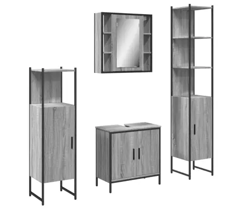 4-Osaline Vannitoakappide Komplekt, Hall Sonoma Tamm, Tehispuit