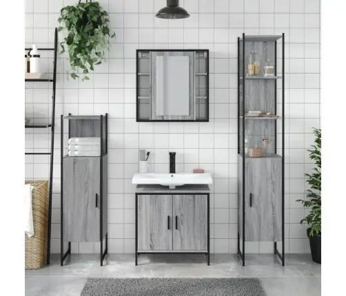 4-Osaline Vannitoakappide Komplekt, Hall Sonoma Tamm, Tehispuit