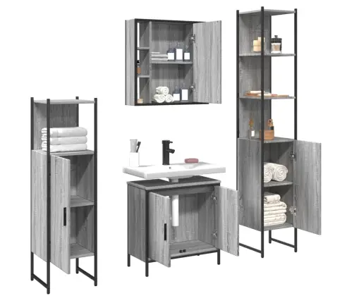 4-Osaline Vannitoakappide Komplekt, Hall Sonoma Tamm, Tehispuit