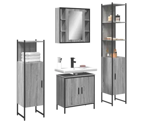 4-Osaline Vannitoakappide Komplekt, Hall Sonoma Tamm, Tehispuit