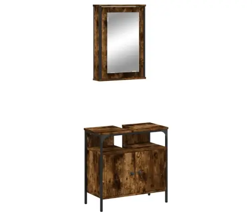 Vonios Baldų Komplektas, 2 Dalių, Dūminio Ąžuolo, Mediena