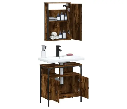 Vonios Baldų Komplektas, 2 Dalių, Dūminio Ąžuolo, Mediena