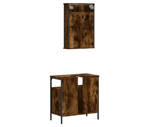 Vonios Baldų Komplektas, 2 Dalių, Dūminio Ąžuolo, Mediena