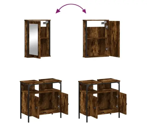 Vonios Baldų Komplektas, 2 Dalių, Dūminio Ąžuolo, Mediena