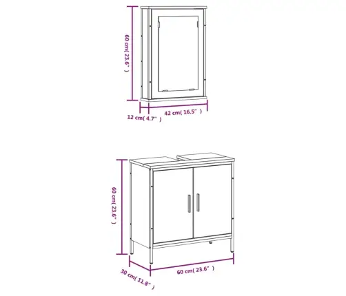 2-Osaline Vannitoa Mööblikomplekt, Must, Tehispuit