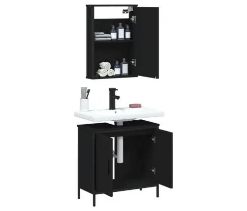 2-Osaline Vannitoa Mööblikomplekt, Must, Tehispuit