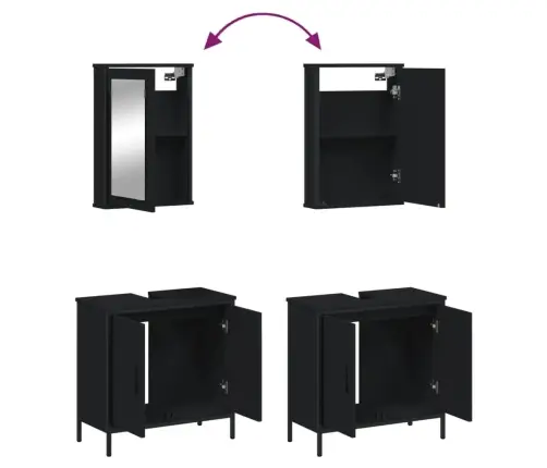 2-Osaline Vannitoa Mööblikomplekt, Must, Tehispuit