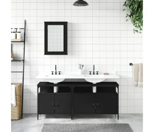 3-Osaline Vannitoa Mööblikomplekt, Must, Tehispuit