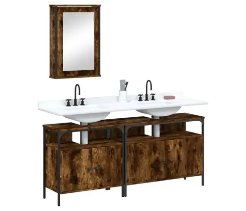 Vonios Baldų Komplektas, 3 Dalių, Dūminio Ąžuolo, Mediena