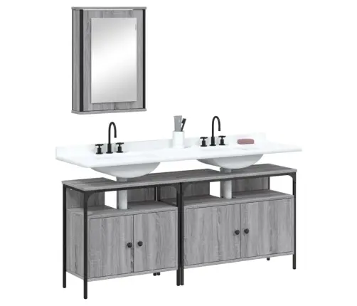 3-Daļīgs Vannasistabas Mēbeļu Komplekts, Pelēka Ozolkoka Krāsa Vidaxl 3-Daļīgs Vannasistabas Mēbeļu Komplekts, Pelēka Ozolkoka Krāsa Vidaxl