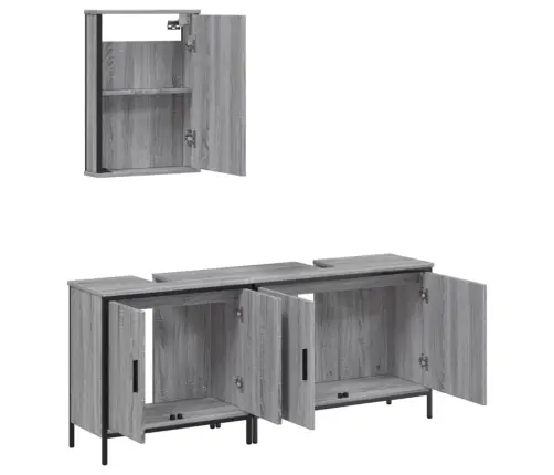 3-Daļīgs Vannasistabas Mēbeļu Komplekts, Pelēka Ozolkoka Krāsa Vidaxl