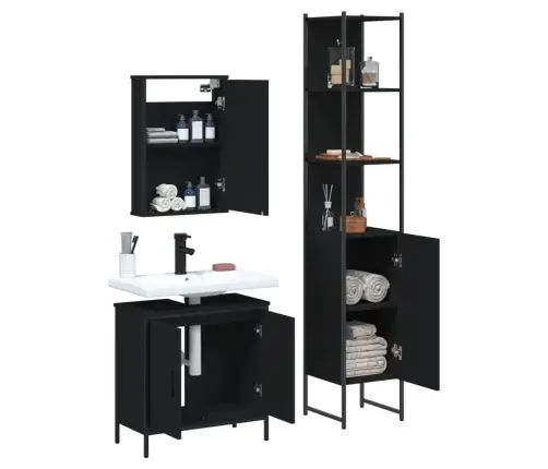 3-Daļīgs Vannasistabas Mēbeļu Komplekts, Melns, Koks Vidaxl