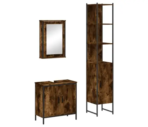 3-Osaline Vannitoa Mööblikomplekt, Suitsutatud Tamm, Tehispuit