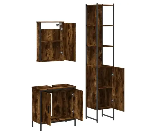 3-Osaline Vannitoa Mööblikomplekt, Suitsutatud Tamm, Tehispuit