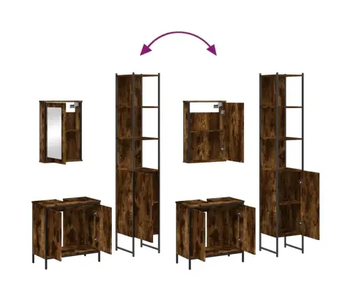 3-Osaline Vannitoa Mööblikomplekt, Suitsutatud Tamm, Tehispuit