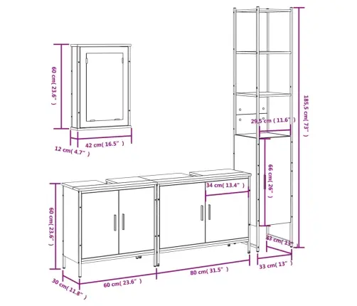 Vonios Baldų Komplektas, 4 Dalių, Juodas, Apdirbta Mediena