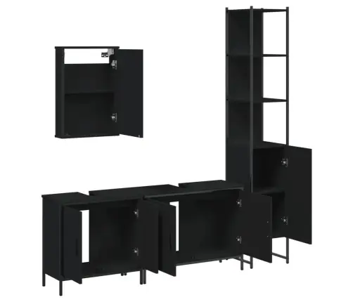Vonios Baldų Komplektas, 4 Dalių, Juodas, Apdirbta Mediena