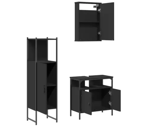 3-Daļīgs Vannasistabas Mēbeļu Komplekts, Melns, Koks Vidaxl 3-Daļīgs Vannasistabas Mēbeļu Komplekts, Melns, Koks Vidaxl