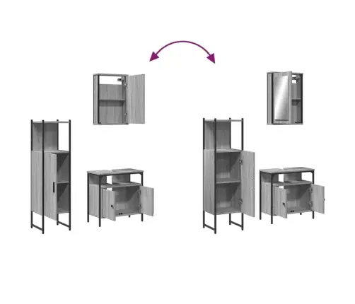 3-Daļīgs Vannasistabas Mēbeļu Komplekts, Pelēka Ozolkoka Krāsa Vidaxl