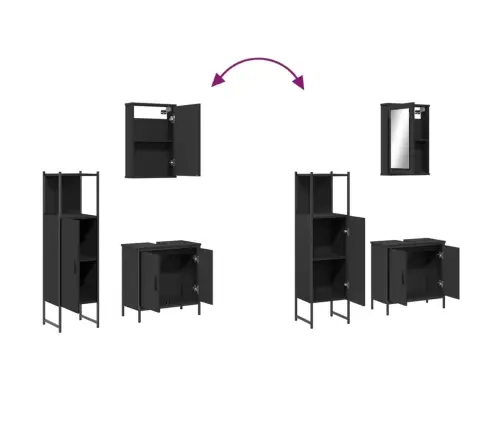 Vonios Baldų Komplektas, 3 Dalių, Juodas, Apdirbta Mediena