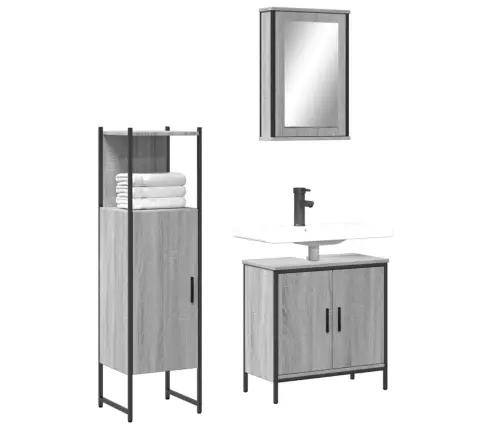 3-Daļīgs Vannasistabas Mēbeļu Komplekts, Pelēka Ozolkoka Krāsa Vidaxl