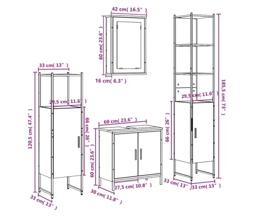 4-Daļīgs Vannasistabas Mēbeļu Komplekts, Melns, Koks Vidaxl