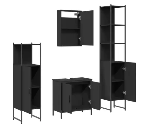 4-Daļīgs Vannasistabas Mēbeļu Komplekts, Melns, Koks Vidaxl