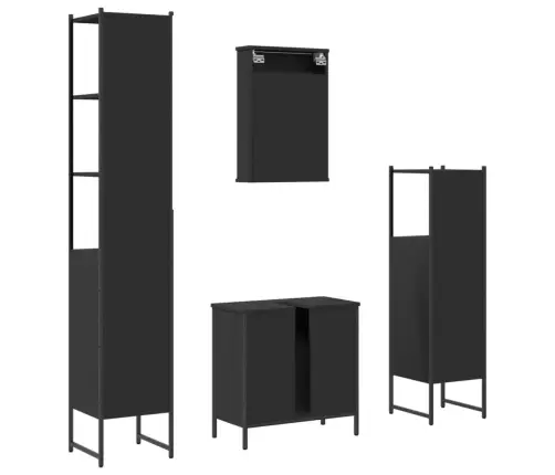 4-Daļīgs Vannasistabas Mēbeļu Komplekts, Melns, Koks Vidaxl